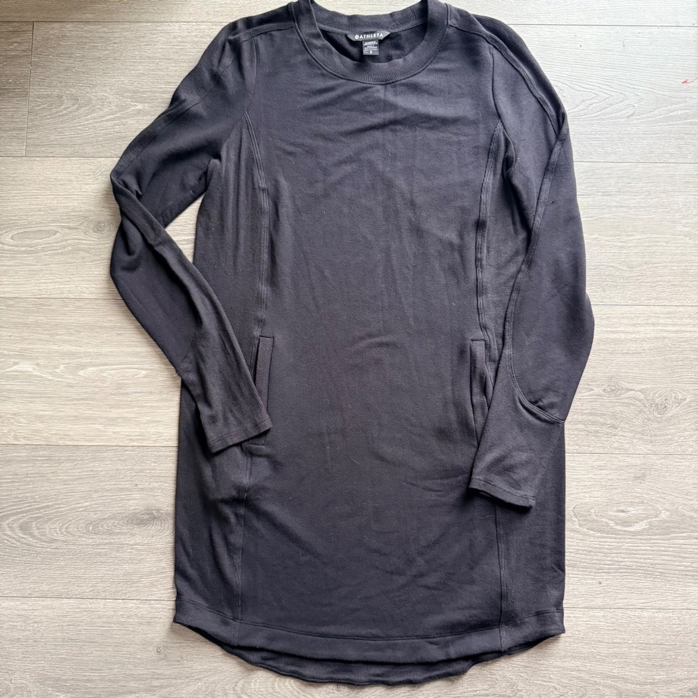 Athleta Balance Dress Black Long Sleeve Modal Blend Pockets Small SP